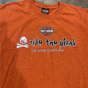 Vintage Y2k Harley Davidson 2010 Pirate Slogan Grand Cayman Tee Shirt Orange XXL